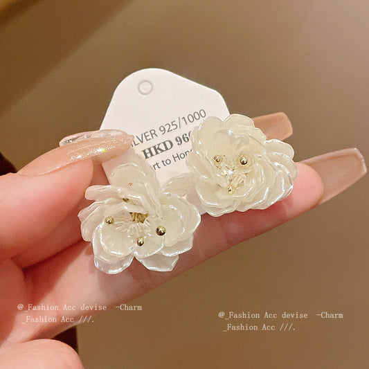 银针花朵水晶几何耳环韩系简约气质耳钉高级感甜美百搭耳饰批发女