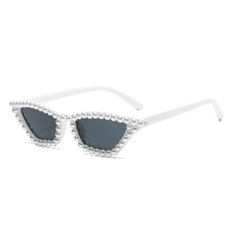 Women's fashion glasses 新款镶珍珠猫眼太阳镜跨境时尚华丽女士舞会眼镜欧美炫酷拍照墨镜