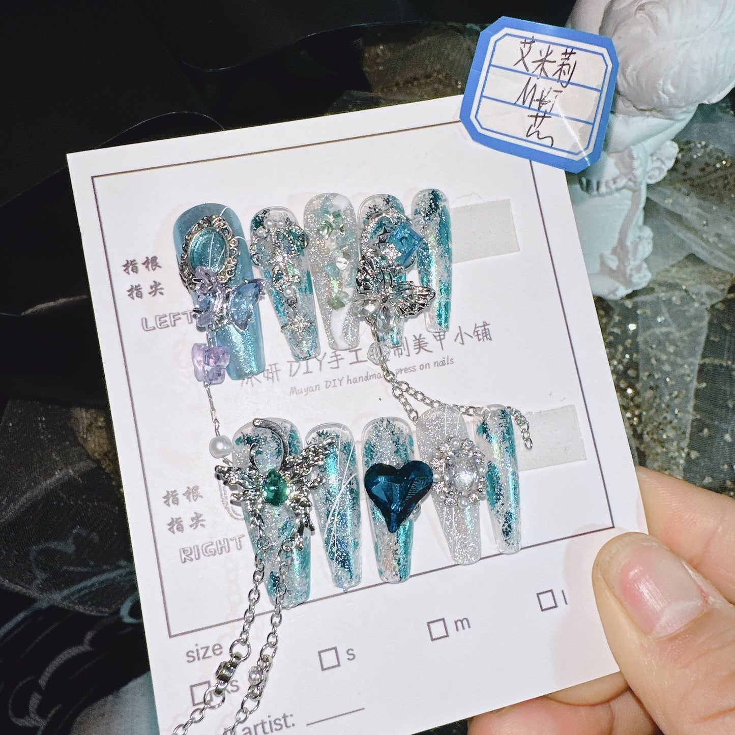 (Hand-Made Nail) Yanyan Handmade Nail Real Shot Light Luxury Feeling Cold Butterfly Luxury Emily Non-Mainstream Style Hot Girl Diamond Decorations Wear Nail
