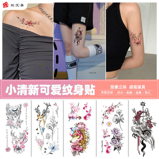 Free shipping Tattoo Factory Wholesale Fresh Tattoo Sticker Men's and Women's Flower Tattoo Stickers in Stock Direct Selling to Map Colorful Flowers