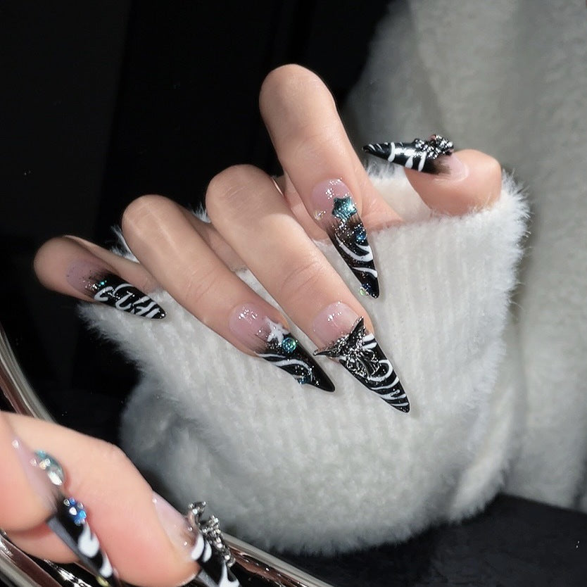 (reusable nail)Duke of Rose's high-end pure hand-worn armor punk Gothic style dark spice beauty heavy industry retro butterfly