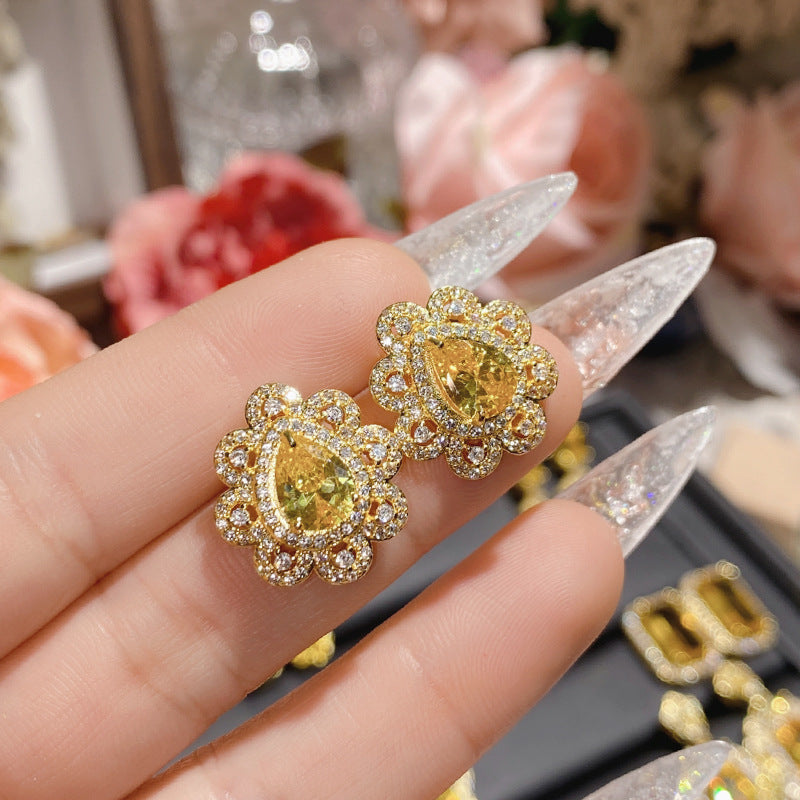 山茶珠宝展金黄宝石系列耳饰 镀18K金微镶多切面锆石闪耀高级耳钉