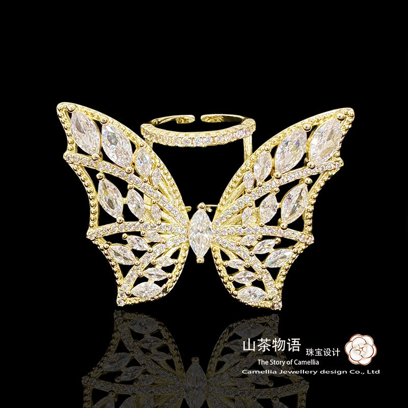 Camellia欧美时尚潮流理念设计蝴蝶可调节戒指少女气质现货代发