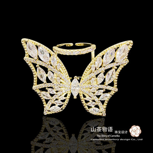 Camellia欧美时尚潮流理念设计蝴蝶可调节戒指少女气质现货代发