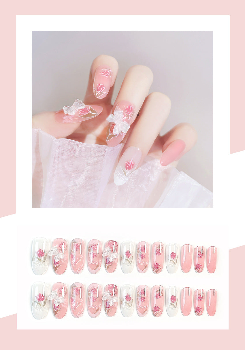 Fashion  nail Wearing Nail Internet Celebrity Popular Girl Bow Fake Nails Wholesale Nail Stickers Detachable Finished Product New X79