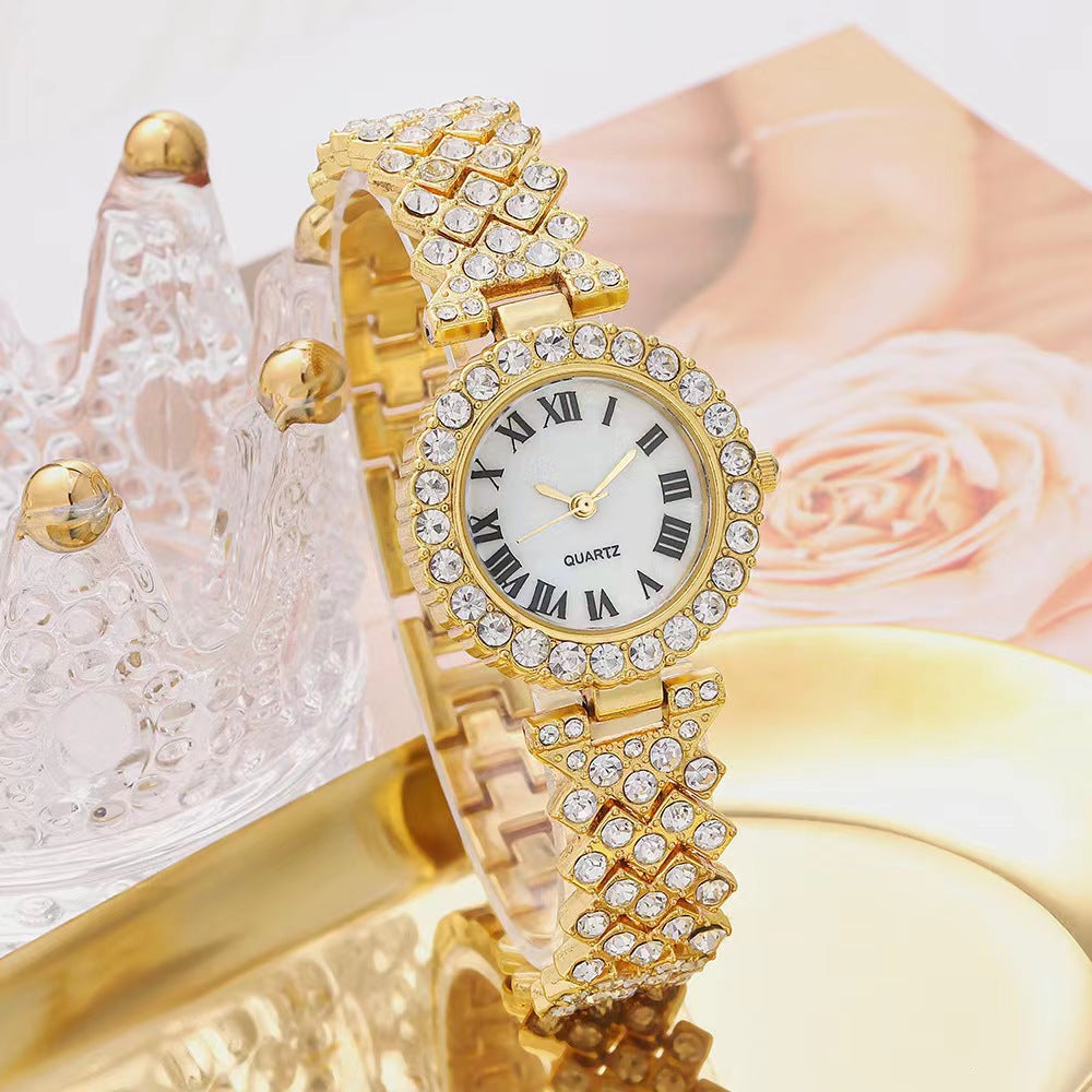 Women's fashion watch Casual fashion diamond set simple Roman pattern women's watch 6pcs gift box