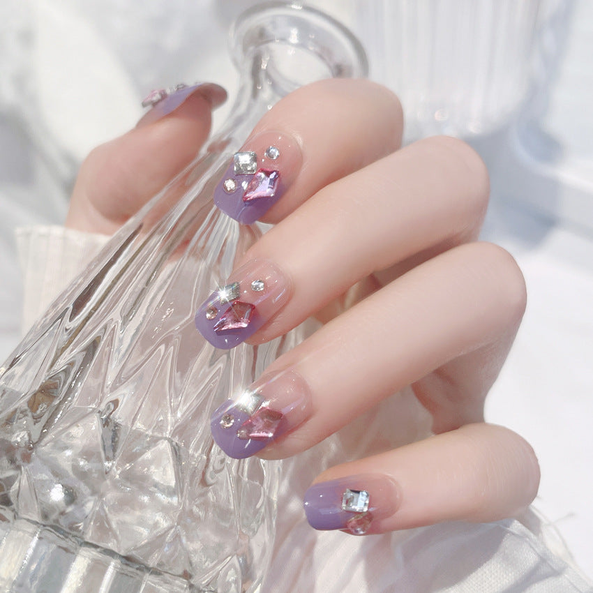 Fashion  nail Wear Nail Wholesale Internet Hot Diamond in the Debris Glitter Wear Nail Beauty Nail Polish Finished Product Nail Patch Jelly A31
