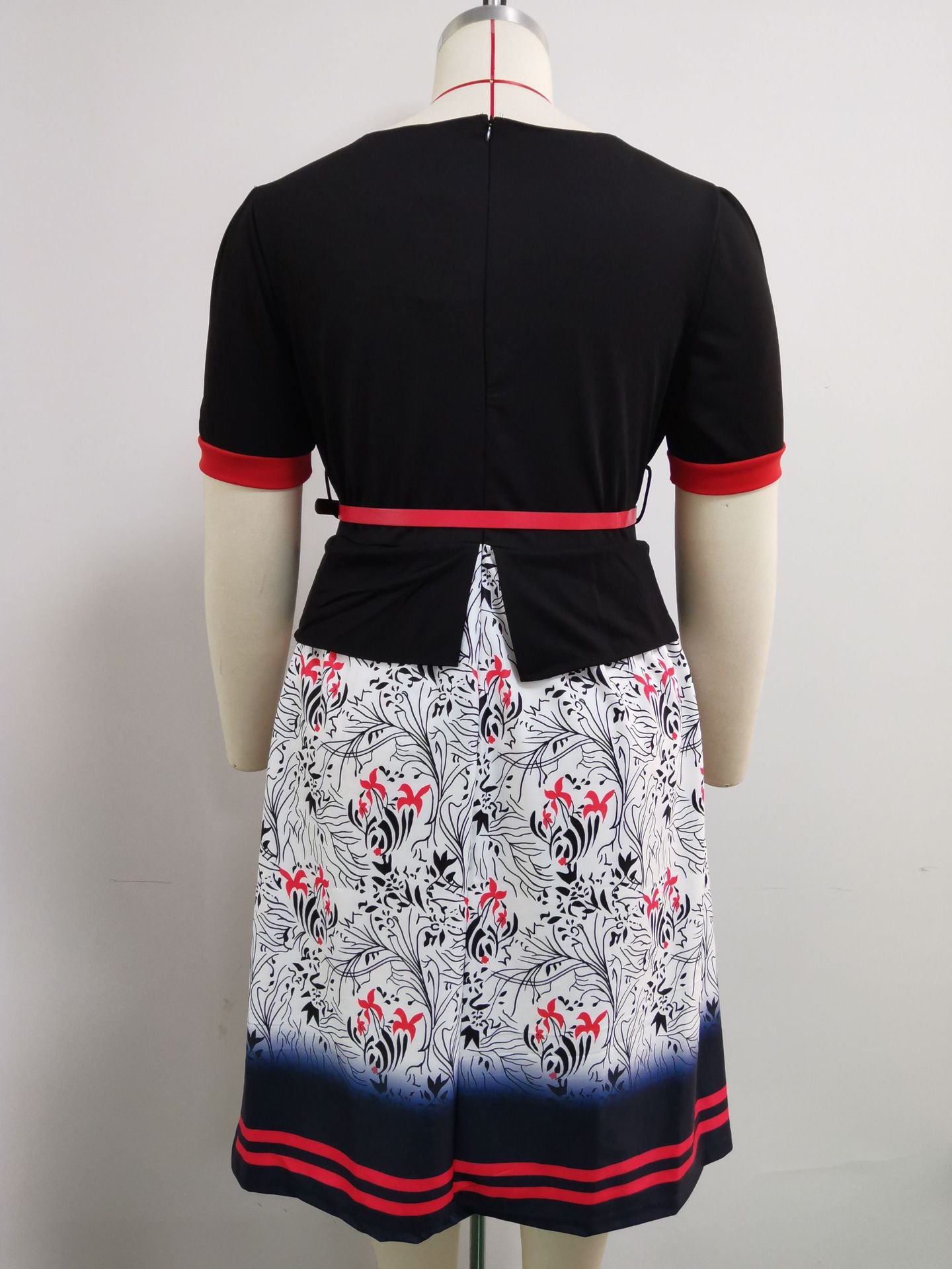 Fashion women's wear 2XL 6XL   plus Size Women's Clothing New round Neck Short Sleeve Wide Hem Printed Stitching Dress Jx024