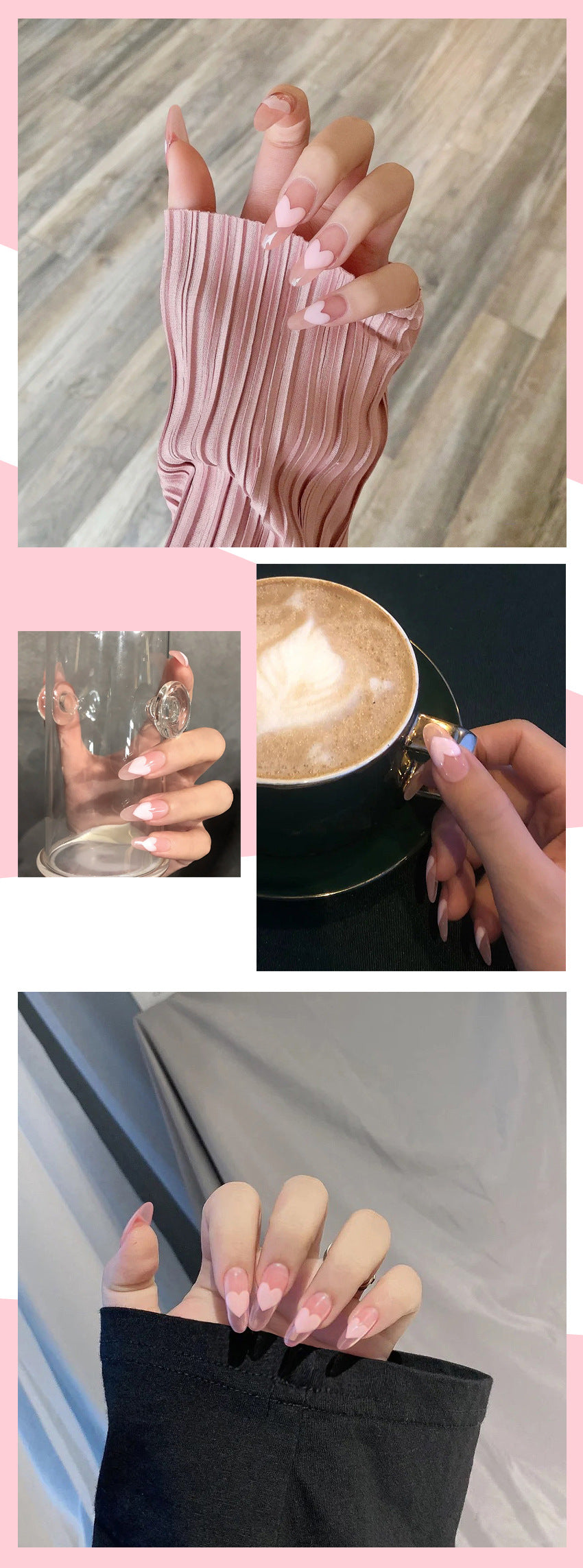 Fashion  nail Internet Celebrity Fake Nail Patch Wear Armor Finished Product Nail Tip Love Heart Nail Stickers Removable Nail Patch N12