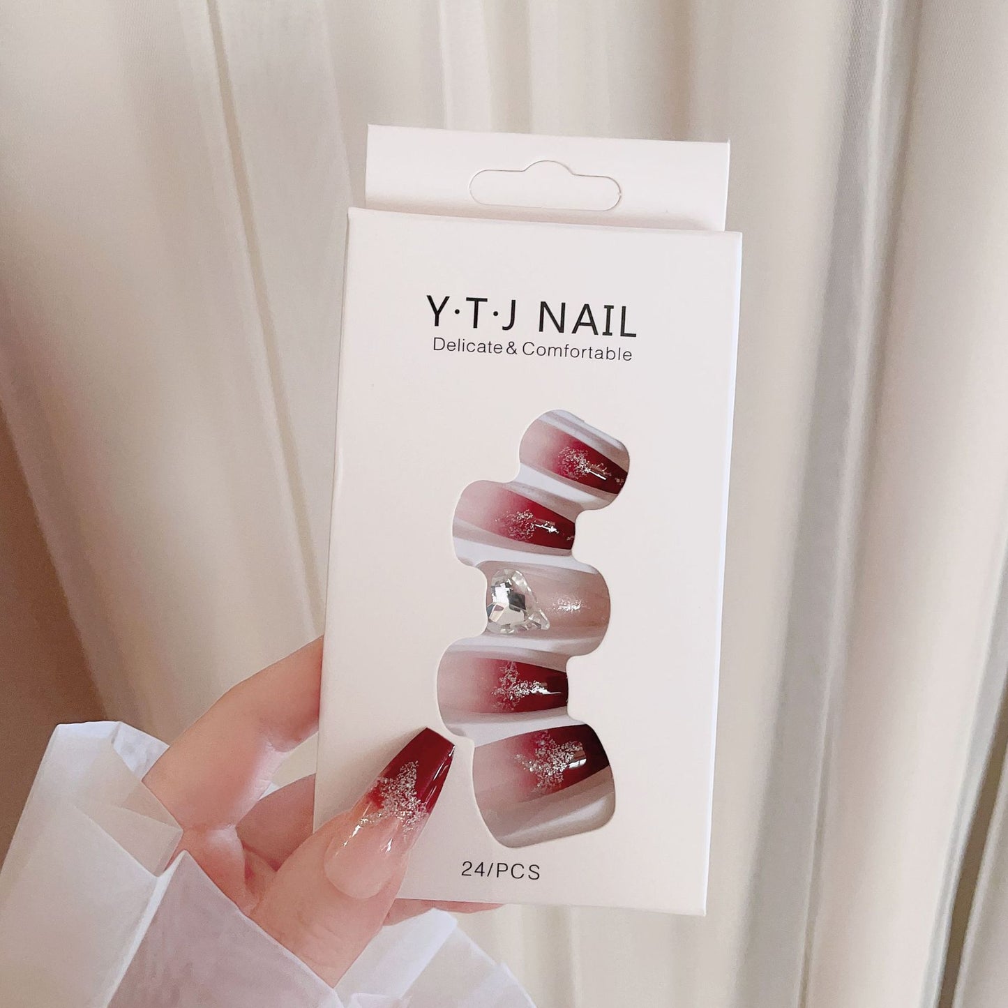 Fashion  nail New Wine Red Rhinestone Pure Want to Wear Nail Beauty Love Fake Nail Patch Detachable Wear Nail Wholesale X98