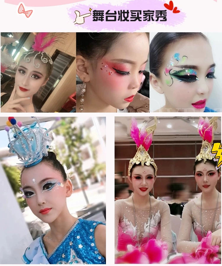 彩色眼影盘儿童舞台妆彩妆专用蓝色绿色紫色亮片眼影盘表演出化妆品
