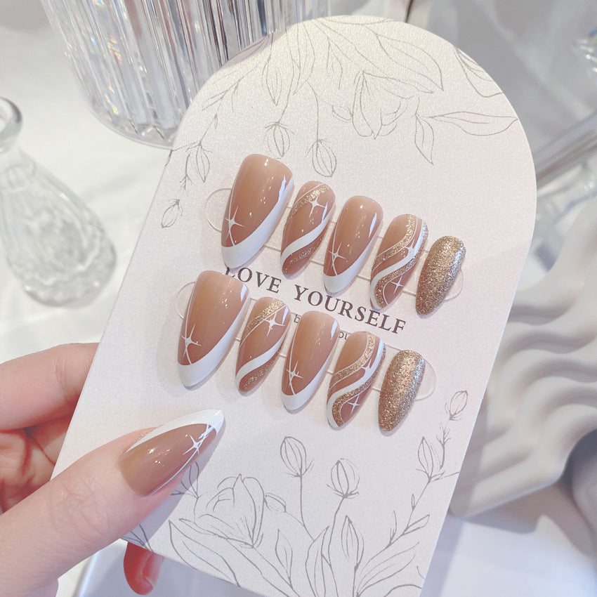 Fashion  nail Sweet Graceful Nude Color Manicure Simple and Gentle Mid-Length European Almond Fake Nails Ins Style Wear Nail W17