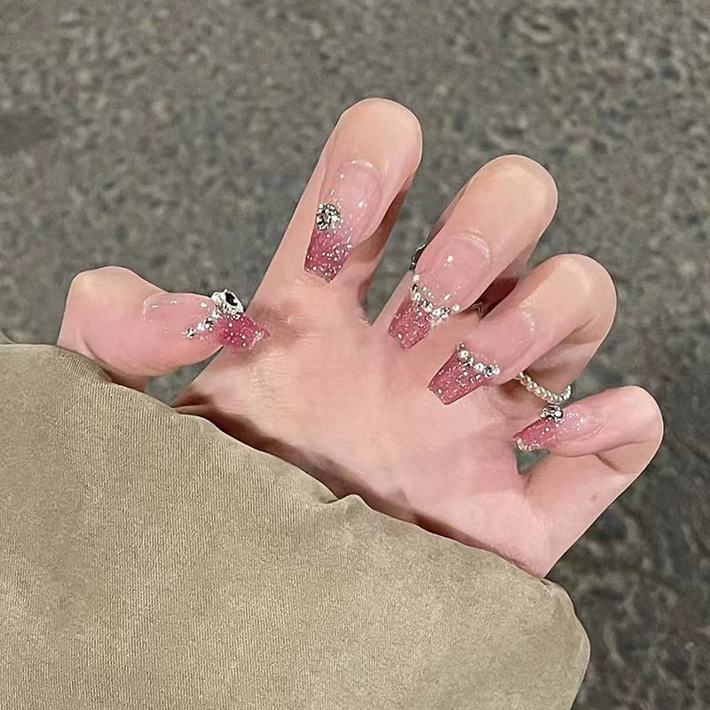 (Hand-made nail) French nail armor long black small fragrance simple white high-grade sense nail piece bride pregnant woman finished product.