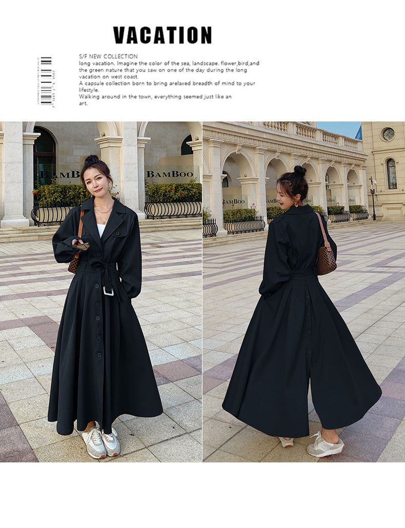 Fashion women's wear Real Shot Large Skirt Windbreaker Dress Women's Mid-Length 2024 Autumn and Winter Clothing New Waist Trimming Fashion Fashion Coat