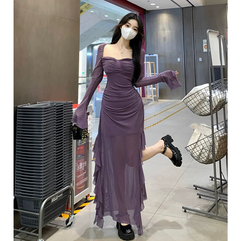 Fashion women's wear Unique Purple Dress Spring plus Size Slightly Oversized Girls Slimming Chic and Beautiful Dress Long Dress