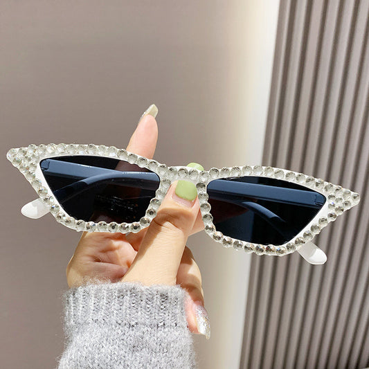 Women's fashion glasses 欧美炫酷拍照墨镜新款镶珍珠猫眼太阳镜跨境时尚华丽女士舞会眼镜
