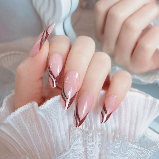 Fashion  nail European and American Simple Almond Nail Curve Nail Sticker Foreign Trade Cross-Border Wear Nail Fake Nail Patch Wholesale A59