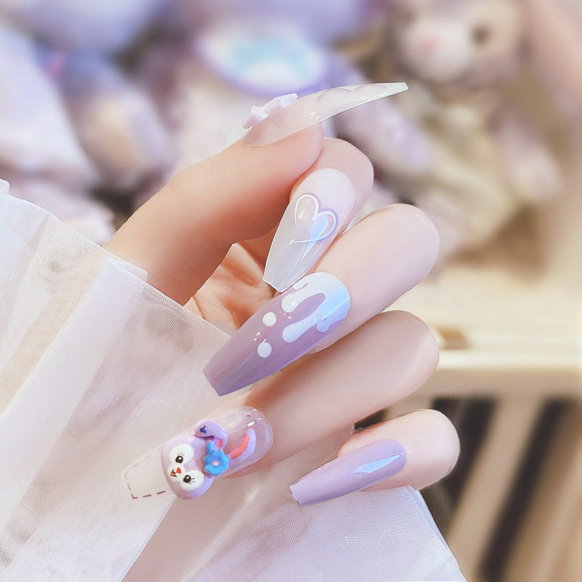 Fashion  nail New Purple Rabbit Cute Long Finished Nail Beauty Wearable Fake Nails Removable Nail Tip Wearable Armor X71