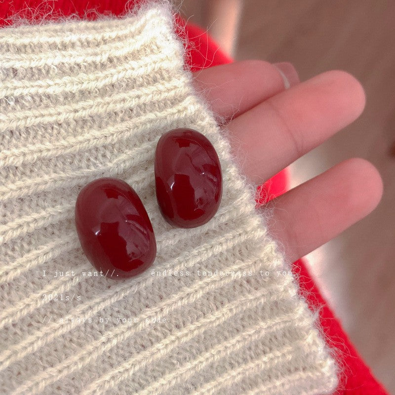银针复古红色蝴蝶结耳环长款流苏潮流感耳钉小众设计感过年耳饰女