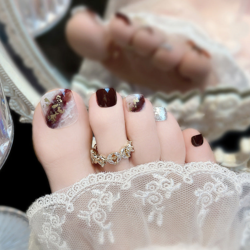 Fashion  nail Cross-Border French Nail Beauty Toenail Finished Wear Nail Polish Piece Frosted Toe Nail Patch Wholesale J3
