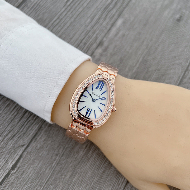 Fashion women's watchIn Stock Wholesale Women's Watch Elegant Fashion Steel Watch Women's Light Luxury Minority Creative Snake-Shaped Full Diamond Quartz Watch