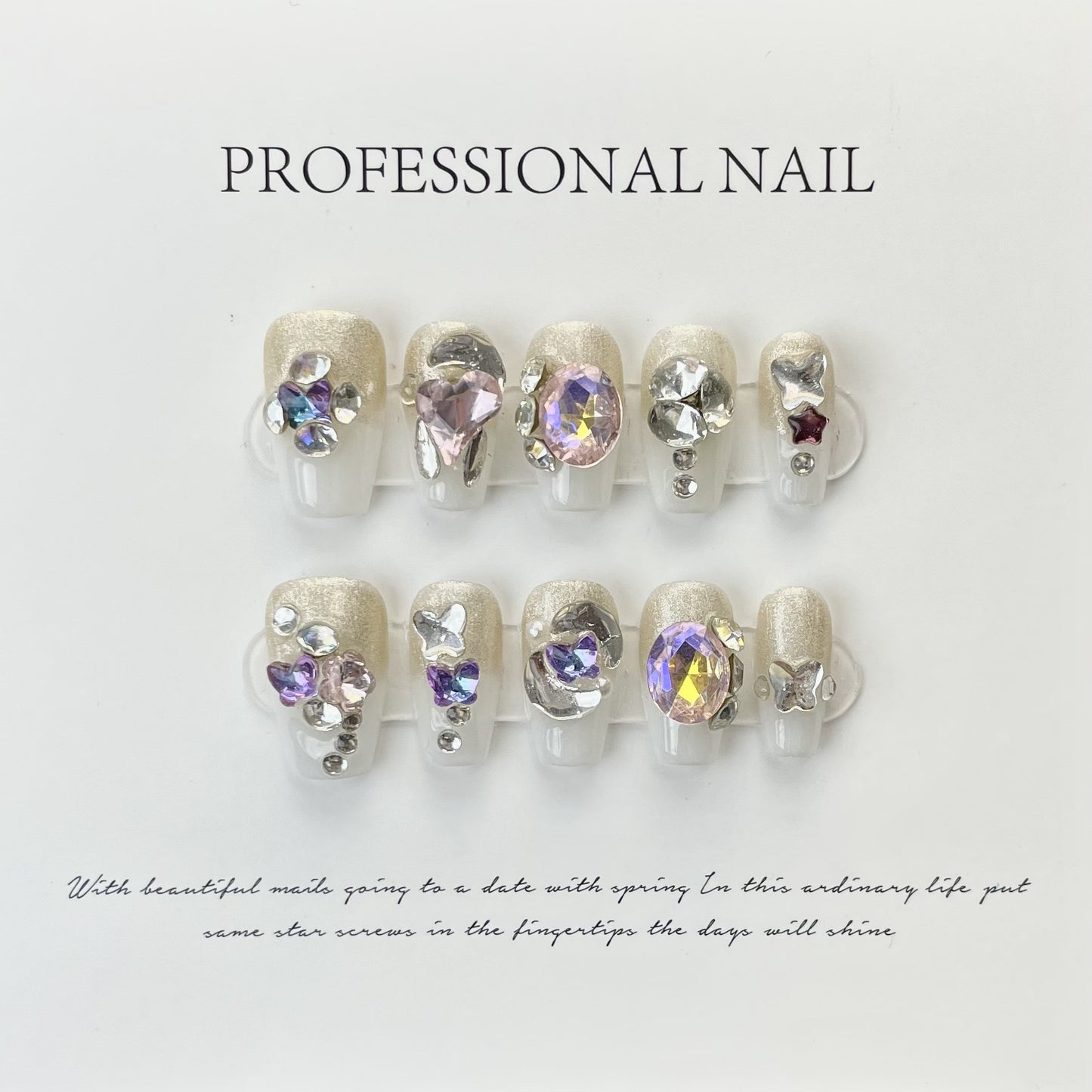 (Hand-Made Nail) Dark Green Gatling Hand-Worn Nail New Dark Dark Green Cat's Eye Zircon Retro High-Grade Finished Product Nail Stickers