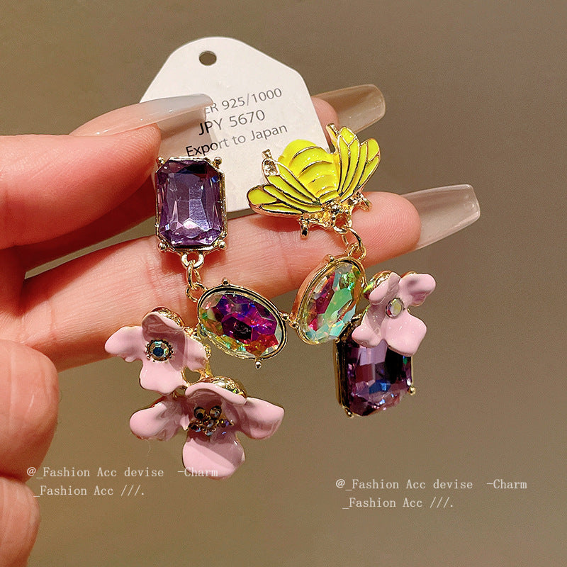 中古vintage耳环 银针滴油蜜蜂花朵不对称耳钉甜美百搭耳饰批发女