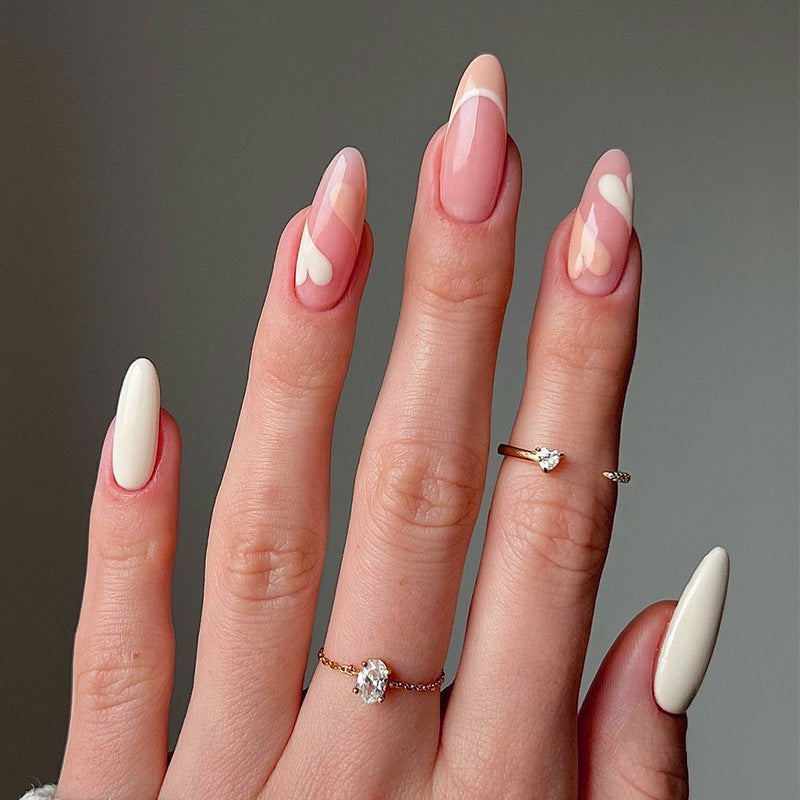 裸粉爱心穿戴甲法式nails 跨境美甲片外贸假指甲长尖甲型美甲贴片