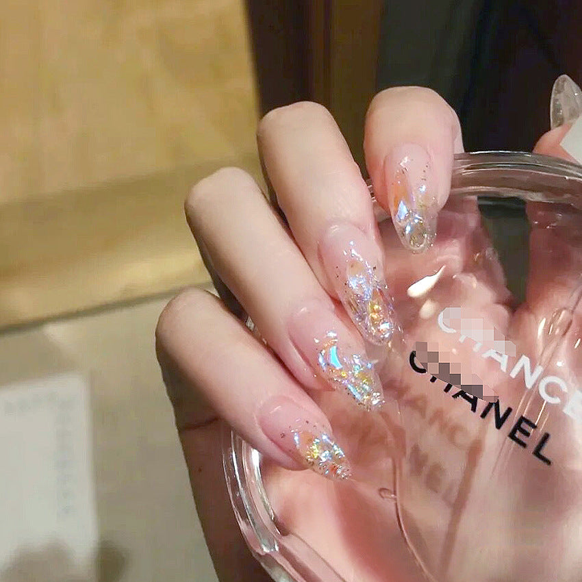 Fashion  nail Wear Armor Nail Stickers Nail Patch Fake Nails Detachable Aurora Diamond Long Nail Sticker Y47
