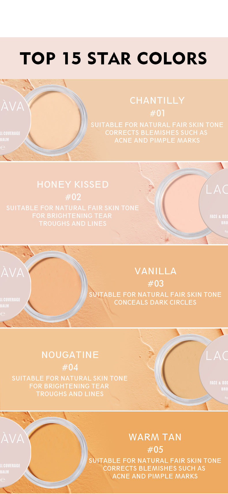 Strong Concealer for Acne Marks and Dark Circles Permanent Non-Sticking Powder Concealer Tray 15 color Concealer Foundation