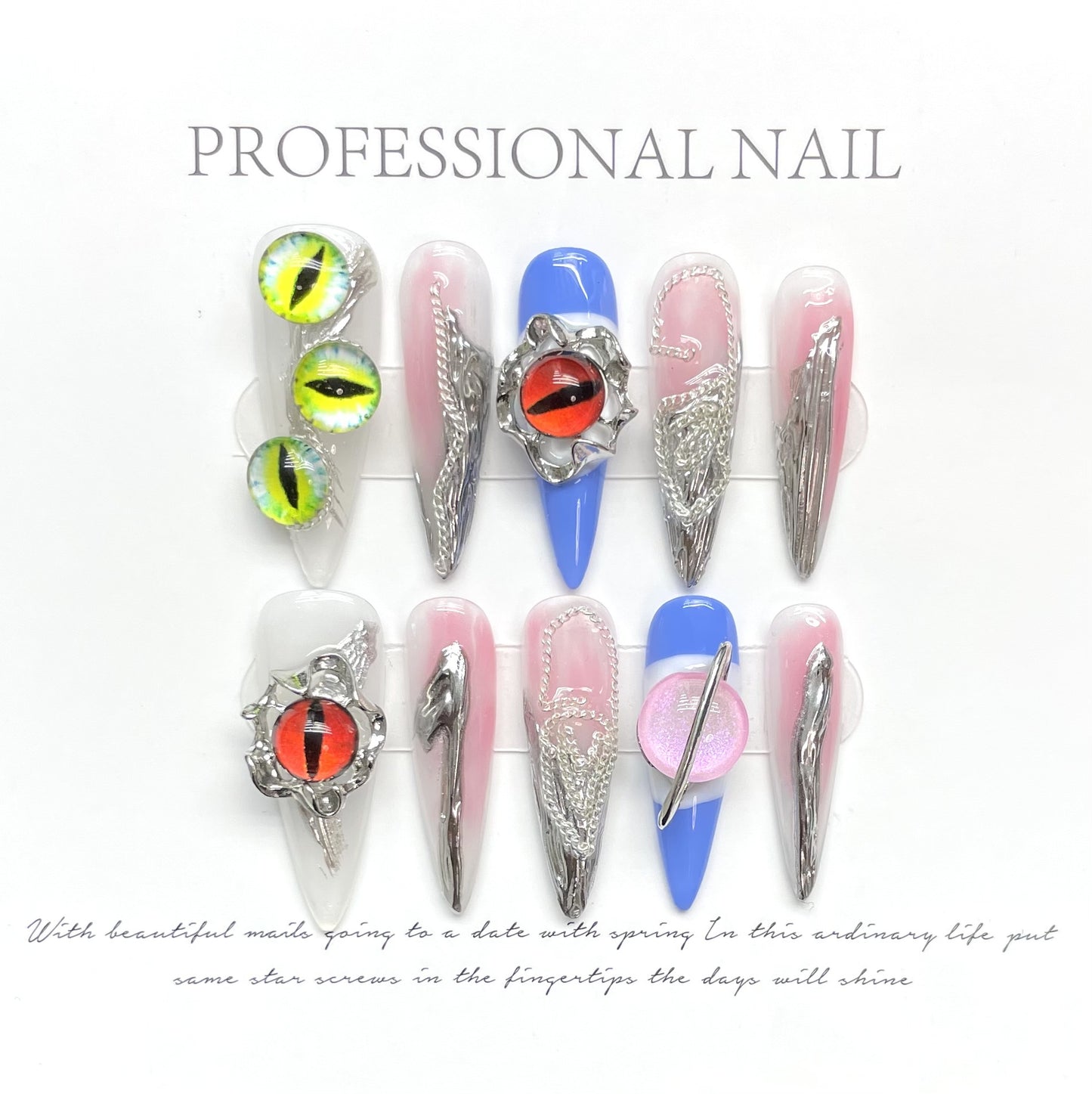 (reusable nail)"Europe and the United States" hand-worn armor demon pupil dark niche nail patch contrast fake nails wearable.
