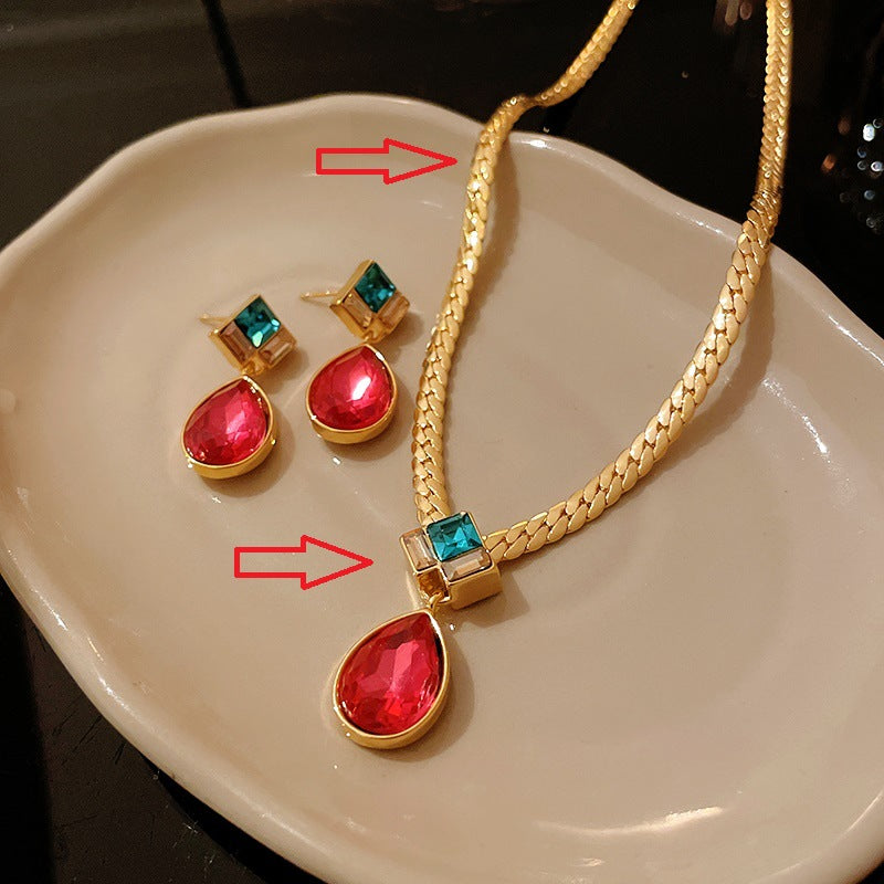 中古真金电镀水滴几何项链复古宫廷风百搭锁骨链小众时尚饰品批发