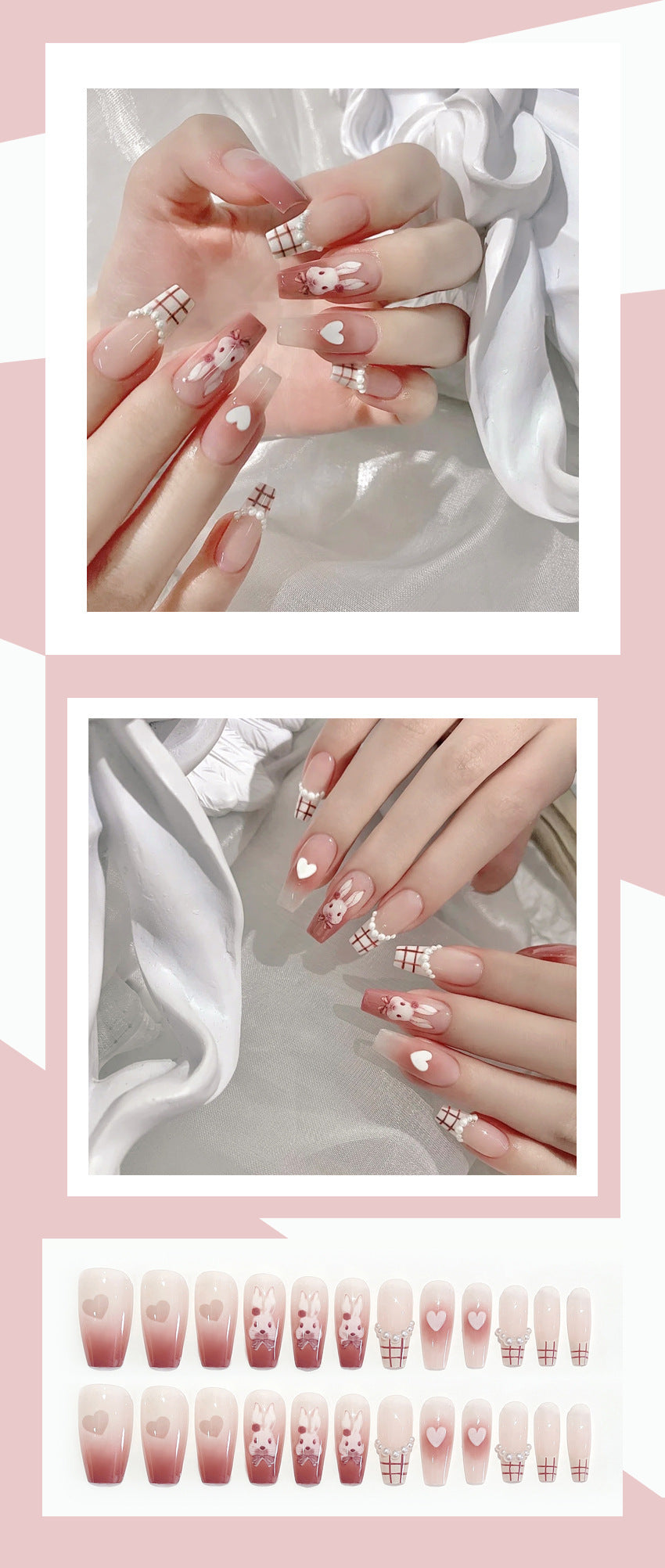 Fashion  nail Rabbit Love Fake Nail Patch Finished Nail Beauty Wearable Nail Stickers X99