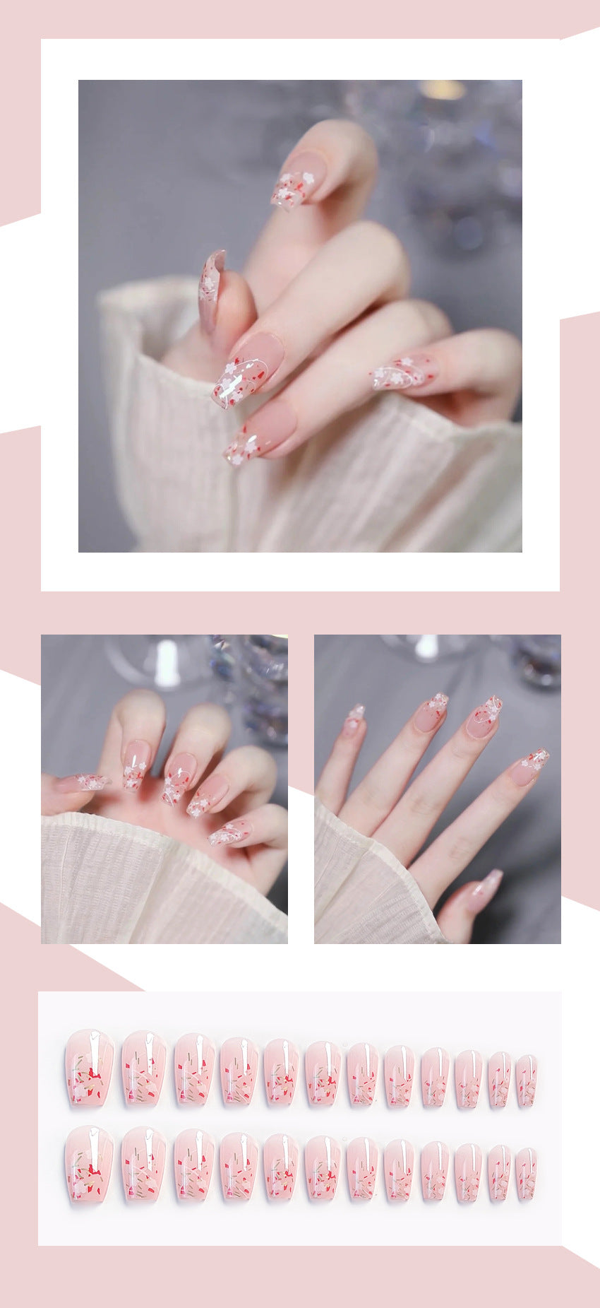 Fashion  nail Pure Desire Fresh Small Flower Long Finished Nail Beauty Wearable Fake Nails Removable Nail Tip Wearable Nail X77
