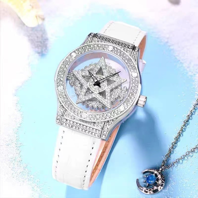 Fashion women's watchHot Five-Pointed Star Watch Good Luck Comes Starry with Diamonds Hollow Waterproof High Fashion Women's Quartz Watch