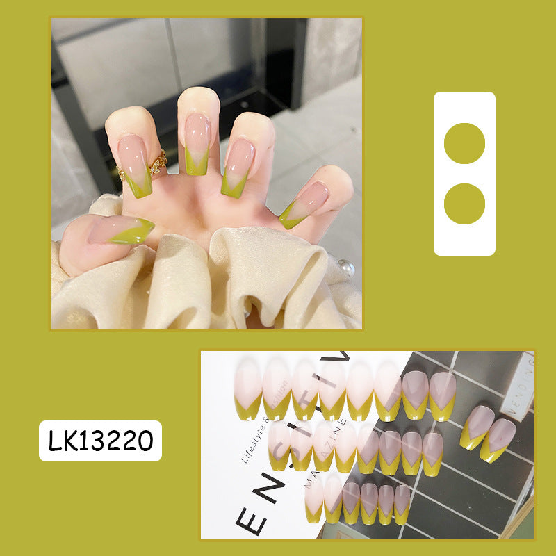 嫩芽绿v字法式牛油果穿戴甲指甲贴片美甲片假指甲美甲贴成品甲片