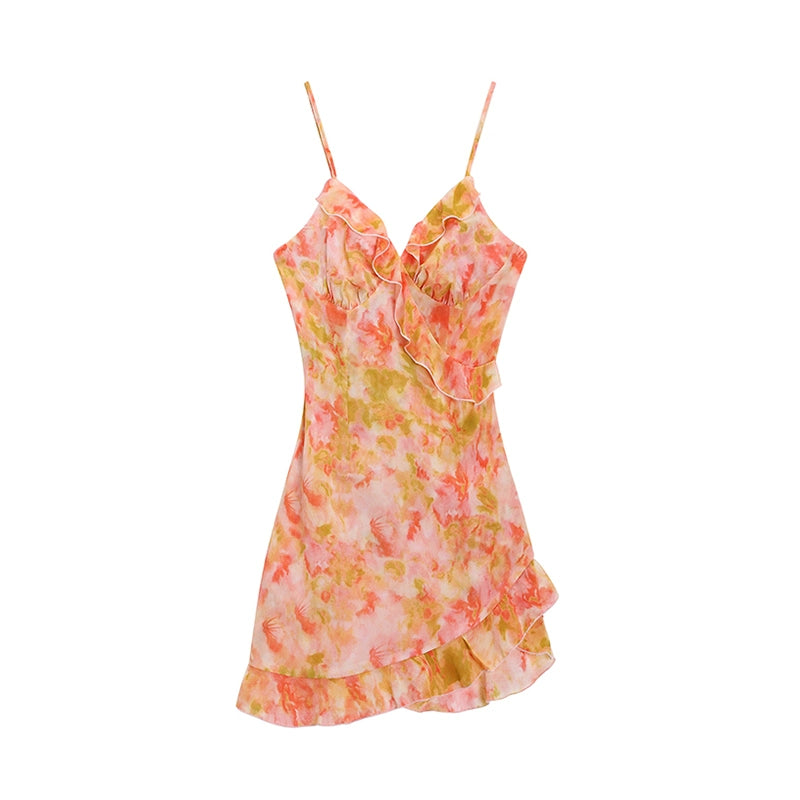 Fashion women's wear French Fairy Floral Strap Dress Women's Small Pure Sexy Beautiful Seaside Vacation Beach Short Skirt
