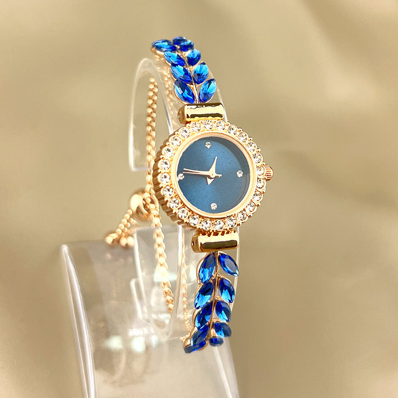 Fashion women's watch2023 New Fashion Diamond Leaf round Women's Watch Simple Dial Free Adjustment Exclusive for Cross-Border Gift Watch