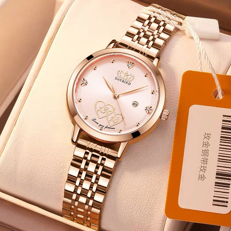 Fashion women's watchDaybird New Valentine's Day Gift for Life 1314 Quartz Calendar Steel Strap Women's Watch
