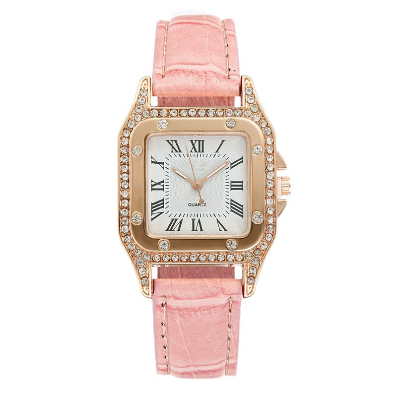 Fashion women's watchWeChat Hot-Selling Square Watch Cross-Border Foreign Trade Rhinestone Women's Roman Two-Piece Set Gift Casual Quartz Women's Watch