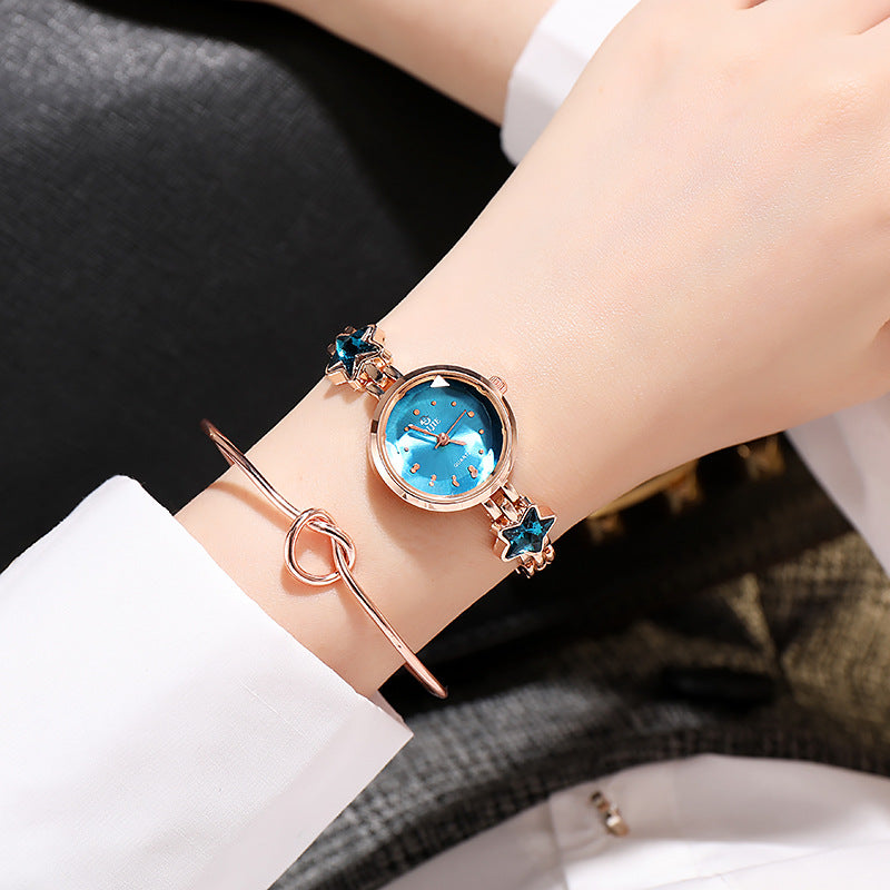 Fashion women's watchWomen's Bracelet Watch Fashion Trend Korean Style Student Girlfriends Blue Lucky Star Internet Influencer Cold Style Watch Fresh