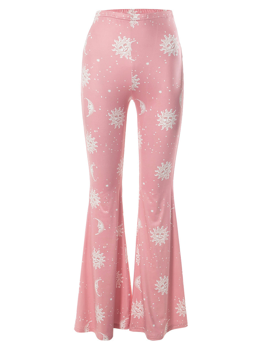 Fashion women's wear Q23pt305   Starry Sky Sun Pattern Printing High-Waist Pink Flared Pants Women's Pants Summer New
