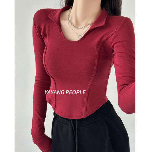 Fashion women's wear Women's Long-Sleeved T-shirt Autumn 2024 New Slim-Fit Slimming Bottoming Shirt Design Sense Niche Small Shoulder Top