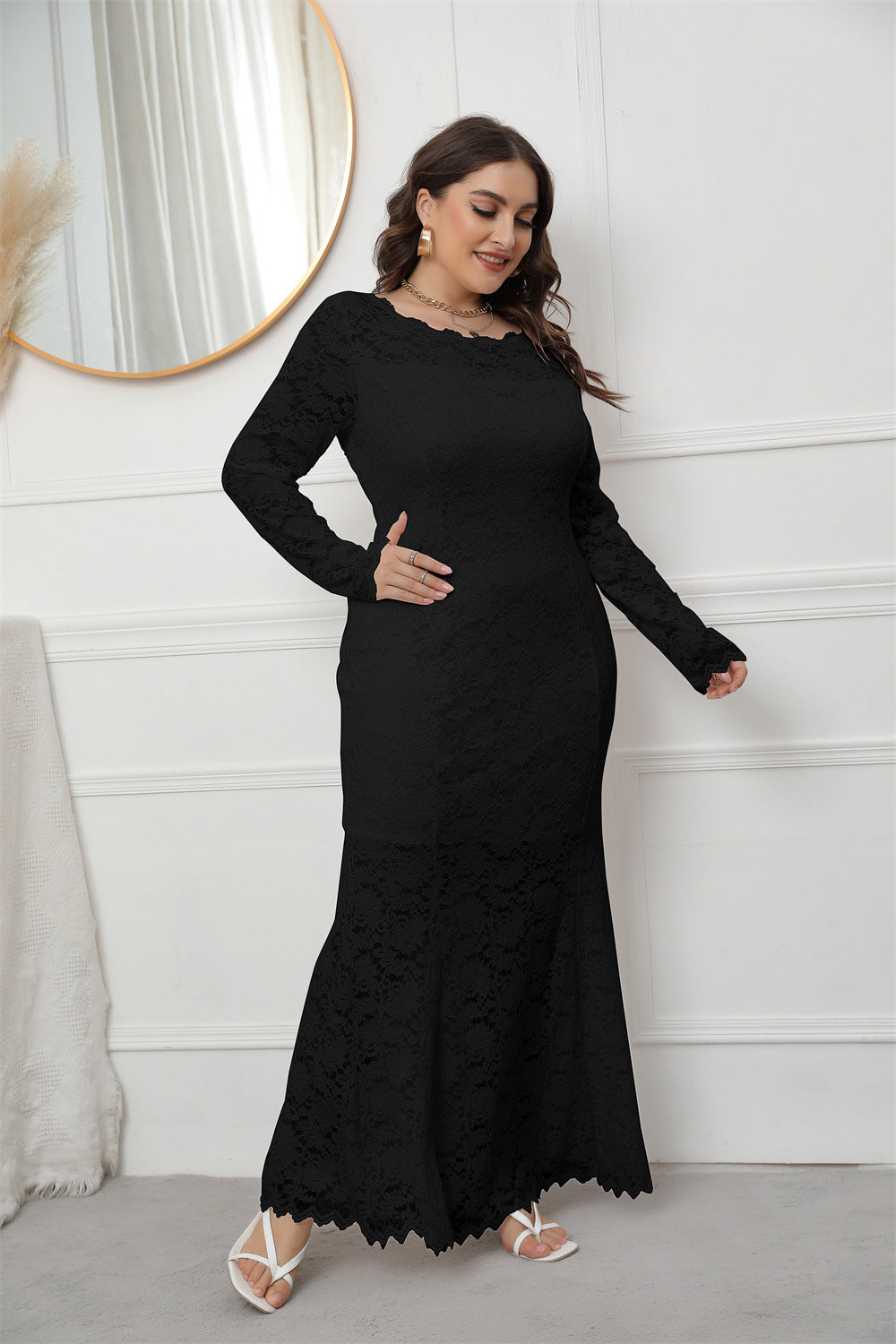 Fashion women's wear 2024  plus Size Women's Clothing New   Cross Border Foreign Trade Lace Fishtail Evening Dress Dress Sq0208