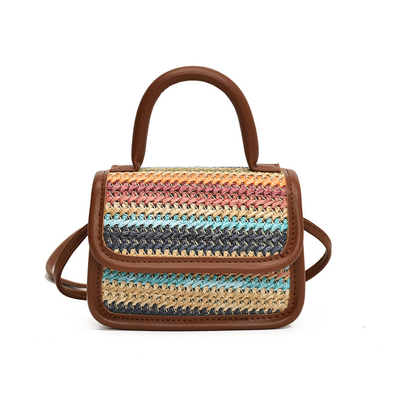 Dopamine Bag Free shipping Tattoo Rainbow Straw Small Square Bag 2024 Summer Popular Dopamine Children's Bag Bow Shoulder Crossbody Lipstick Bag Female