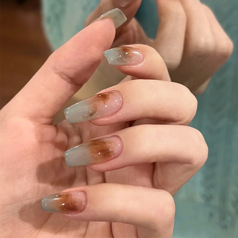 琥珀晕染穿戴甲渐变指甲贴片撞色美甲片假指甲美甲贴片成品甲30片