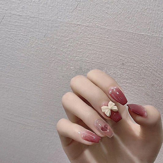 Fashion  nail Wear Armor Nail Stickers Nail Patch Fake Nails Detachable Bow Short Nail Sticker X28
