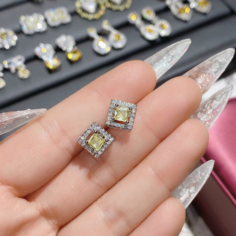 山茶法式轻奢闪耀金黄钻时尚耳饰镀18K 超仙气质百搭礼服晚宴耳饰
