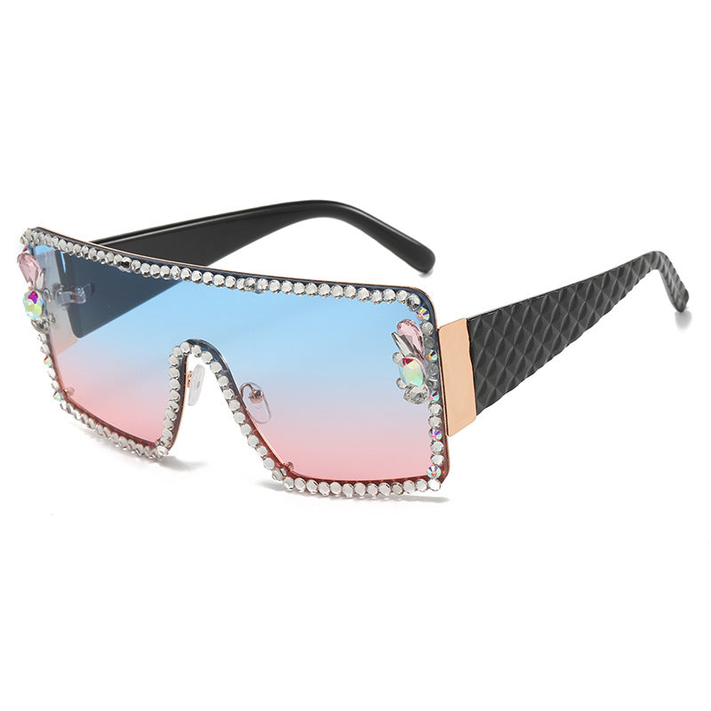Women's fashion glasses 新款欧美大框镶钻太阳镜女防紫外线眼镜圆脸大脸显瘦影楼拍照墨镜