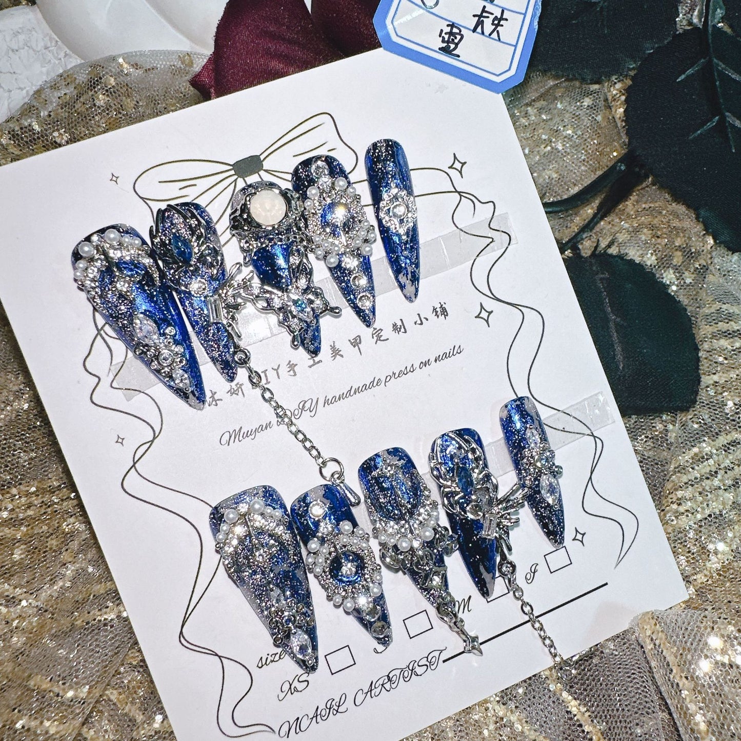 (Hand-Made Nail) Yanyan Handmade Nail Heavy Industry Miao' S Poison Luxury Dark Non-Mainstream Style Hot Girl Nail Beauty Rhinestone Wear Nail